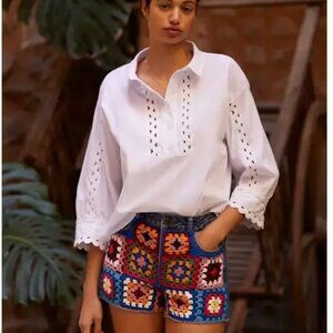 NEW Anthropologie Farm Rio Ultra‎ High-Rise Crochet Denim Shorts Size 28